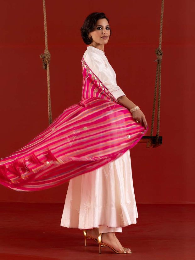 Off-White Anarkali Suit with Pink Leheriya dupatta