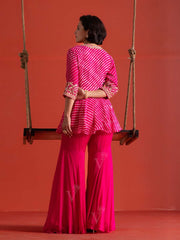 Pink Leheriya Georgette Peplum and Sharara Set