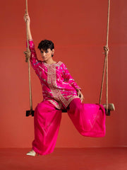 Pink Vasansi Silk Leheriya Kurta and Dhoti Pants Set