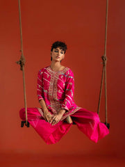 Pink Vasansi Silk Leheriya Kurta and Dhoti Pants Set