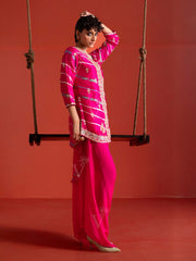 Pink Vasansi Silk Leheriya Kurta and Dhoti Pants Set