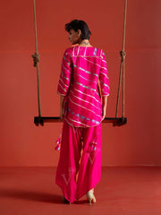 Pink Vasansi Silk Leheriya Kurta and Dhoti Pants Set