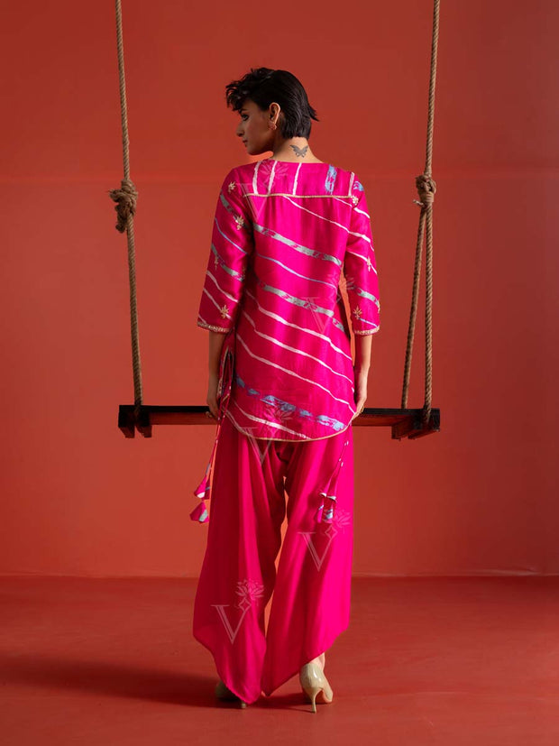 Pink Vasansi Silk Leheriya Kurta and Dhoti Pants Set