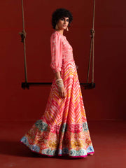 Fiery Rose Vasansi Silk Leheriya Anarkali Gown