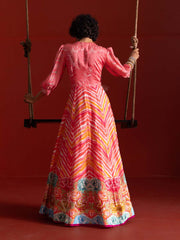 Fiery Rose Vasansi Silk Leheriya Anarkali Gown