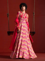 Multi Color Vasansi Silk Leheriya Anarkali Gown