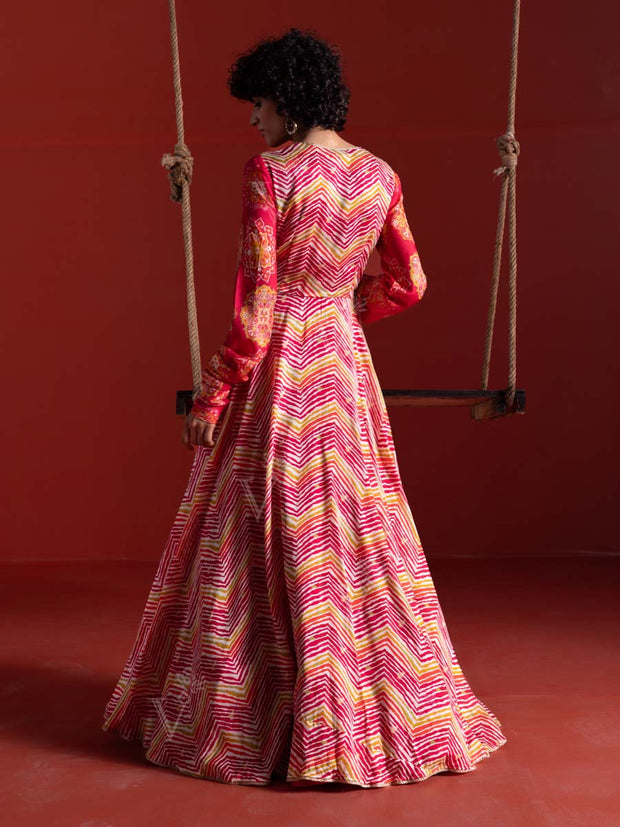 Multi Color Vasansi Silk Leheriya Anarkali Gown