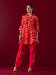 Red Vasansi Silk Leheriya Co-ord Set