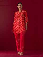 Red Vasansi Silk Leheriya Co-ord Set