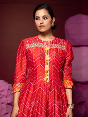 Red Vasansi Silk Leheriya Anarkali Gown