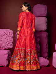 Red Vasansi Silk Leheriya Anarkali Gown