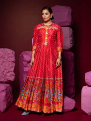 Red , Vasansi Silk , Leheriya , Anarkali , Gown , rakhiedit