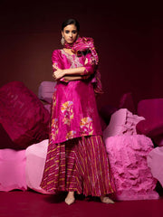 Rouge Pink Vasansi Silk Leheriya Kurta and Sharara Set