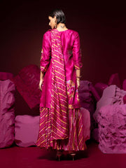 Rouge Pink Vasansi Silk Leheriya Kurta and Sharara Set