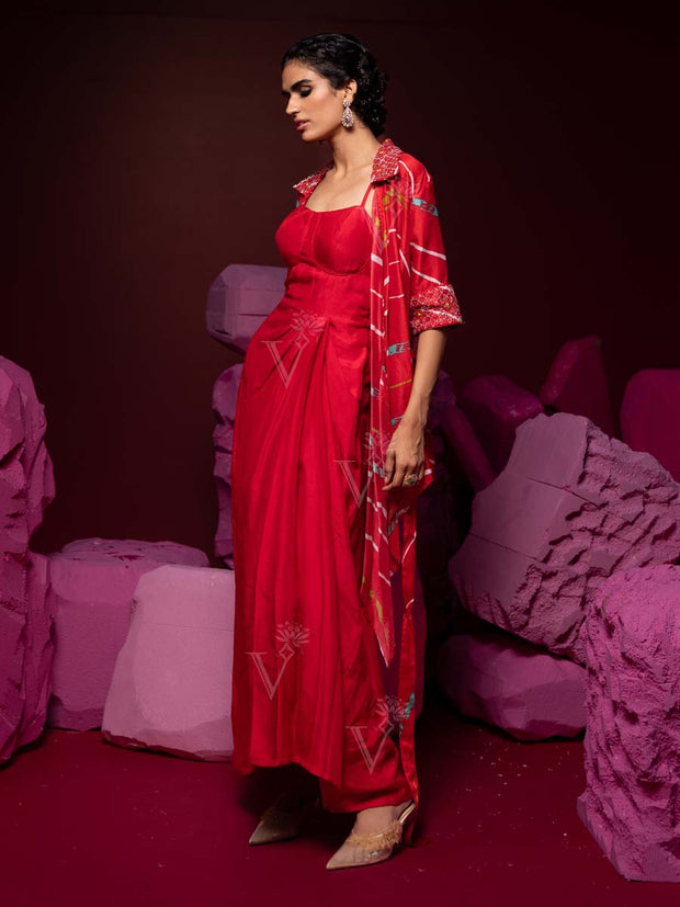 Red Vasansi Silk Leheriya Dress