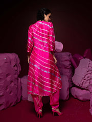 Pink Leheriya Vasansi Silk Asymmetric Kurta and Dhoti Pant Set