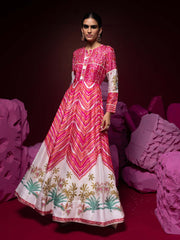 Pink Vasansi Silk Leheriya Anarkali Gown