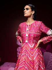 Pink Vasansi Silk Leheriya Anarkali Gown