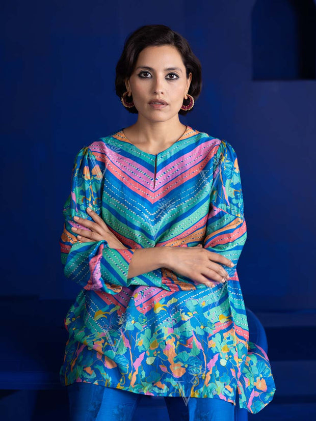 Multi Color Vasansi Silk Leheriya Co-ord Set