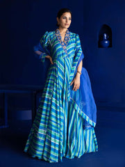 Blue Leheriya Vasansi Silk Anarkali Gown