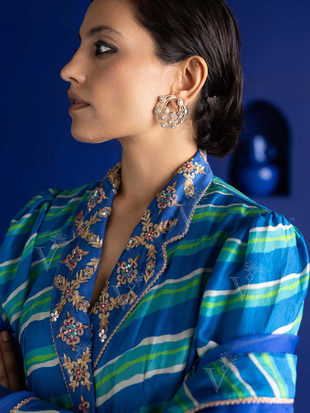 Blue Leheriya Vasansi Silk Anarkali Gown