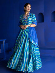 Blue Leheriya Vasansi Silk Anarkali Gown