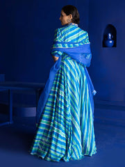 Blue Leheriya Vasansi Silk Anarkali Gown