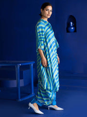 Blue Silk Leheriya Asymmetric Kurta and Pant Set