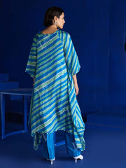 Blue Silk Leheriya Asymmetric Kurta and Pant Set