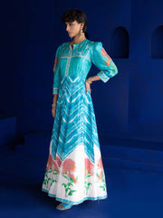 Sky Blue Vasansi Silk Leheriya Anarkali Gown