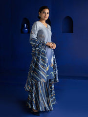 Yale Blue Vasansi Silk Kurta and Sharara Suit Set