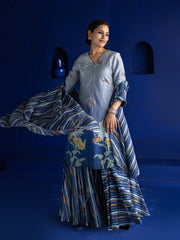 Yale Blue Vasansi Silk Kurta and Sharara Suit Set