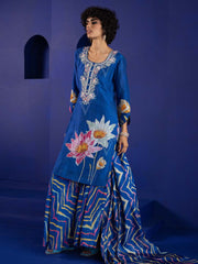 Cobalt Blue Vasansi Silk Kurta and Sharara Suit Set