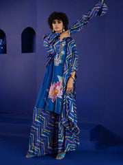 Cobalt Blue Vasansi Silk Kurta and Sharara Suit Set