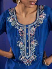 Cobalt Blue Vasansi Silk Kurta and Sharara Suit Set