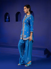 Light blue Vasansi Silk Leheriya Kurta and Dhoti Pants Set