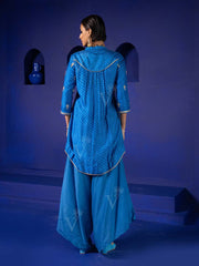 Light blue Vasansi Silk Leheriya Kurta and Dhoti Pants Set