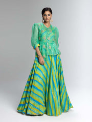 Sea Green Vasansi Silk Leheriya Anarkali Gown