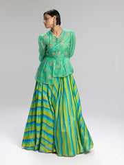 Sea Green Vasansi Silk Leheriya Anarkali Gown