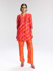 Orange and Pink Vasansi Silk Leheriya Co-ord Set