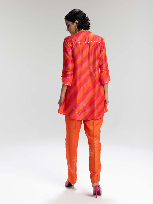 Orange and Pink Vasansi Silk Leheriya Co-ord Set