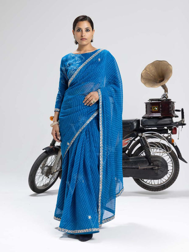 Blue Mothda Saree