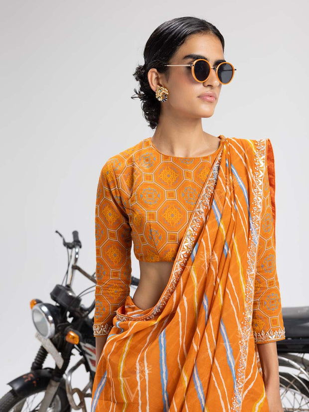 Mustard Leheriya Saree