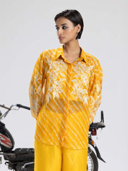 Yellow Leheriya Organza Shirt and Pant Set