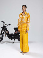 Yellow Leheriya Organza Shirt and Pant Set