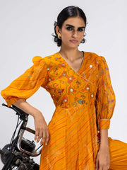 Yellow Leheriya Kurta and Pant Set