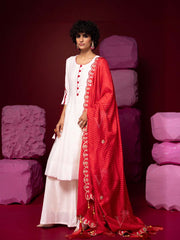 Off-White Chanderi Anarkali Suit with Red Mothda dupatta