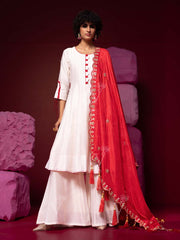 Off-White Chanderi Anarkali Suit with Red Mothda dupatta