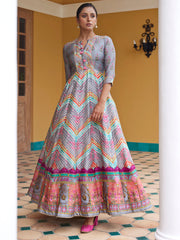 Grey Leheriya Vasansi Silk Anarkali Gown