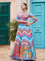 Chevron Vasansi Silk Leheriya Anarkali Gown